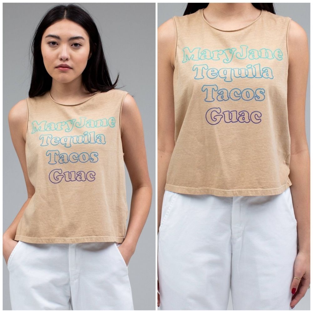 Junk Food Clothing Mary Jane Tequila Cropped Tan 100% Cotton Ombre Tank Top M